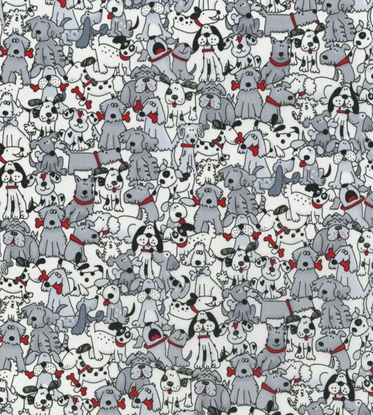 Hi Fashion Playful Pups Dogs Bones on White 100% Cotton Fabric By the Yard