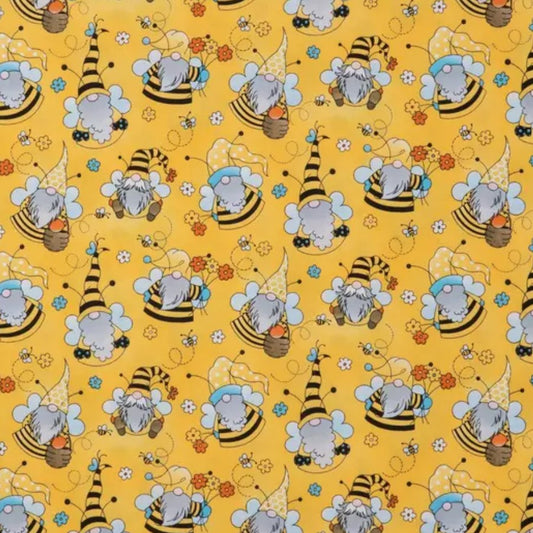 Fabric Traditions Novelty Gnomes and Bees on Yellow 100% Cotton Price per Yard