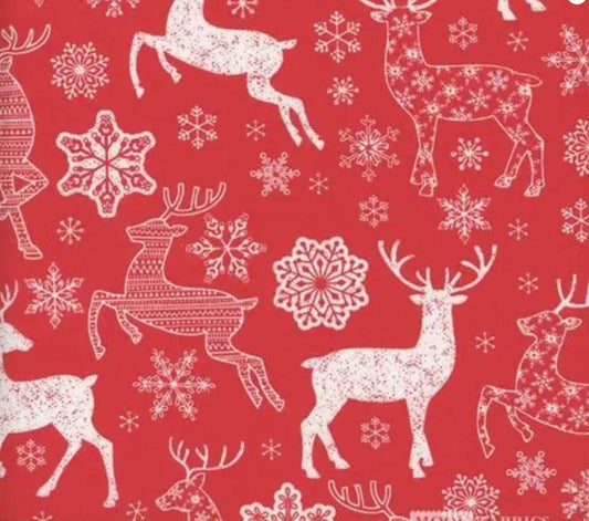 Mook Fabrics Christmas Reindeer Red 100% Cotton Fabric By the yard