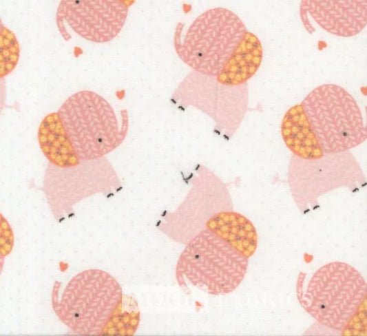 Mook Fabrics Flannel Plaid Coral Elephant Baby 100% Cotton Price per Yard