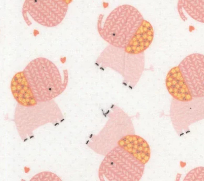Mook Fabrics Flannel Plaid Coral Elephant Baby 100% Cotton Price per Yard