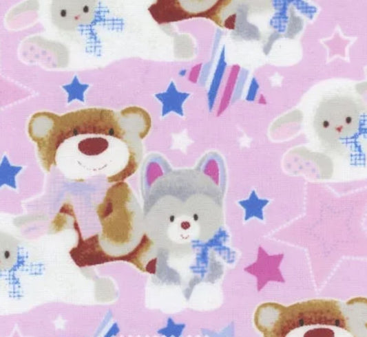 Mook Fabrics Flannel Fox Sheep Bear Pink Baby 100% Cotton Price per Yard