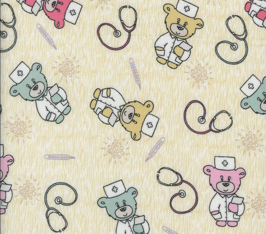 Mook Fabrics Flannel Doctor Teddy Tan Baby 100% Cotton Price per Yard