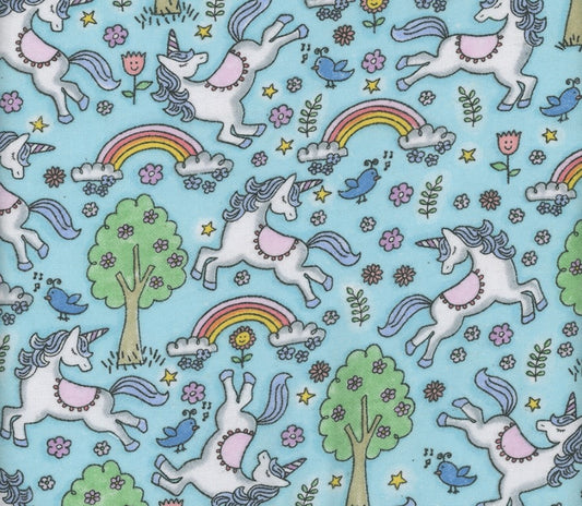 Mook Fabrics Flannel Unicorn Blue Baby 100% Cotton Price per Yard