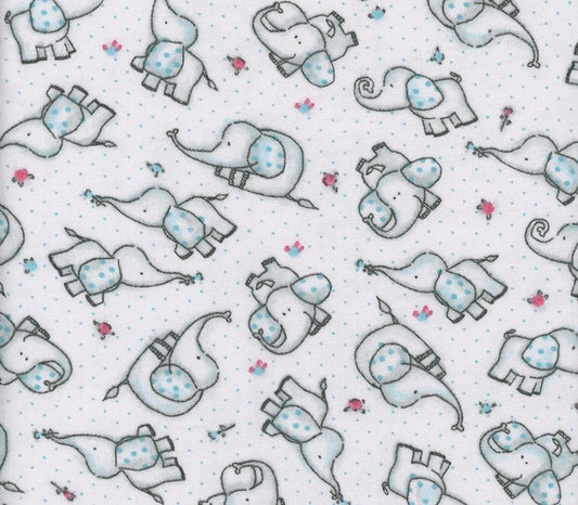 Mook Fabrics Flannel Elephant Dotted Rose Mint Green Baby 100% Cotton Price per Yard