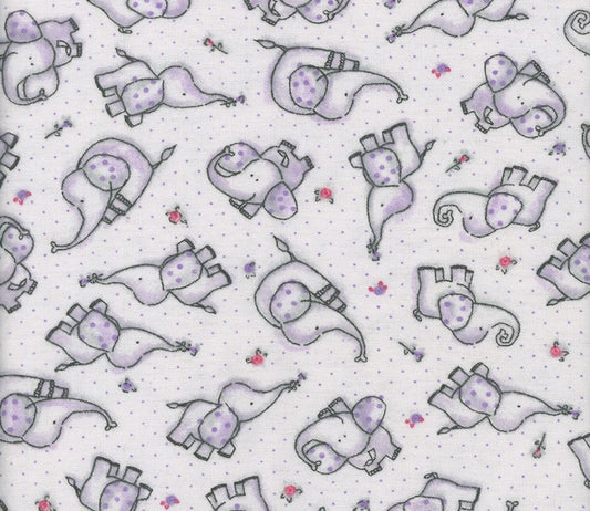 Mook Fabrics Flannel Elephant Dotted Rose Purple Baby 100% Cotton Price per Yard