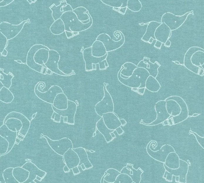 Mook Fabrics Flannel Elephant Playing Green Baby 100% Cotton Price per Yard
