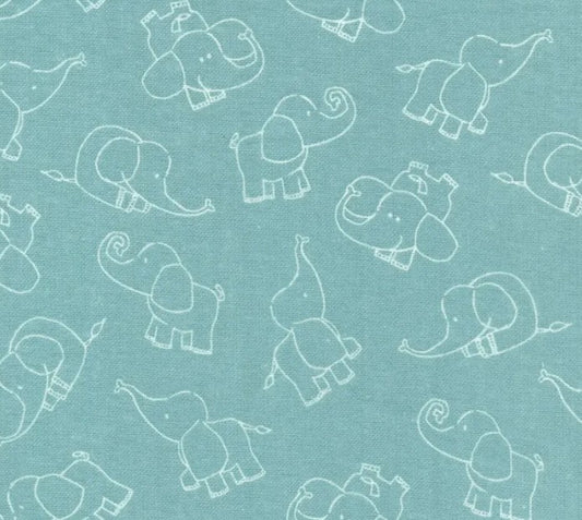 Mook Fabrics Flannel Elephant Playing Green Baby 100% Cotton Price per Yard