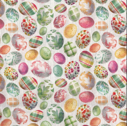 Pattern of colorful Easter eggs on a white background