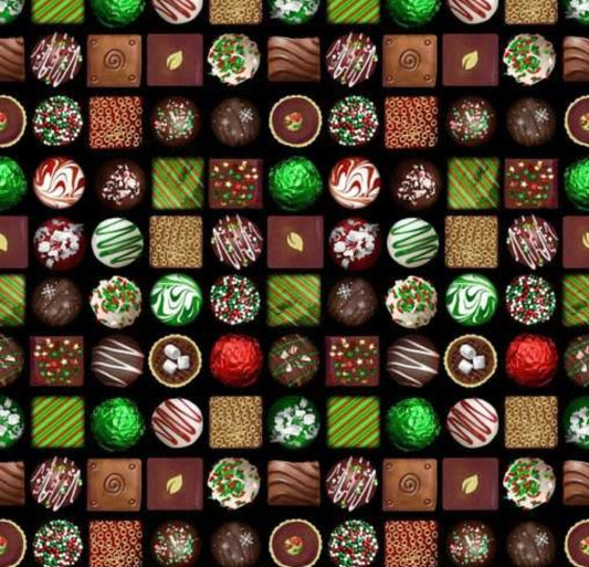 Benartex Christmas Confections On Black 100% Cotton Fabric Price per Yard
