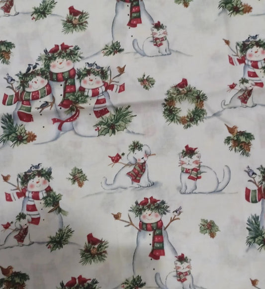 Springs Creative Christmas Snow Family Dog Cat  100% Cotton By the yard