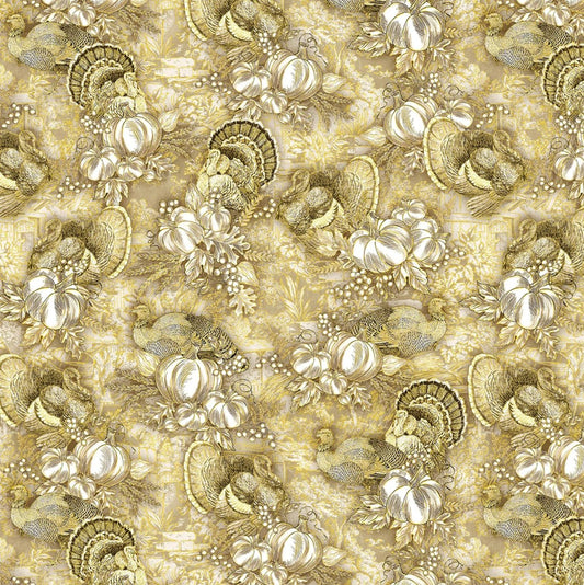 Benartex Thanksgiving Harvest Turkeys Toile Cream