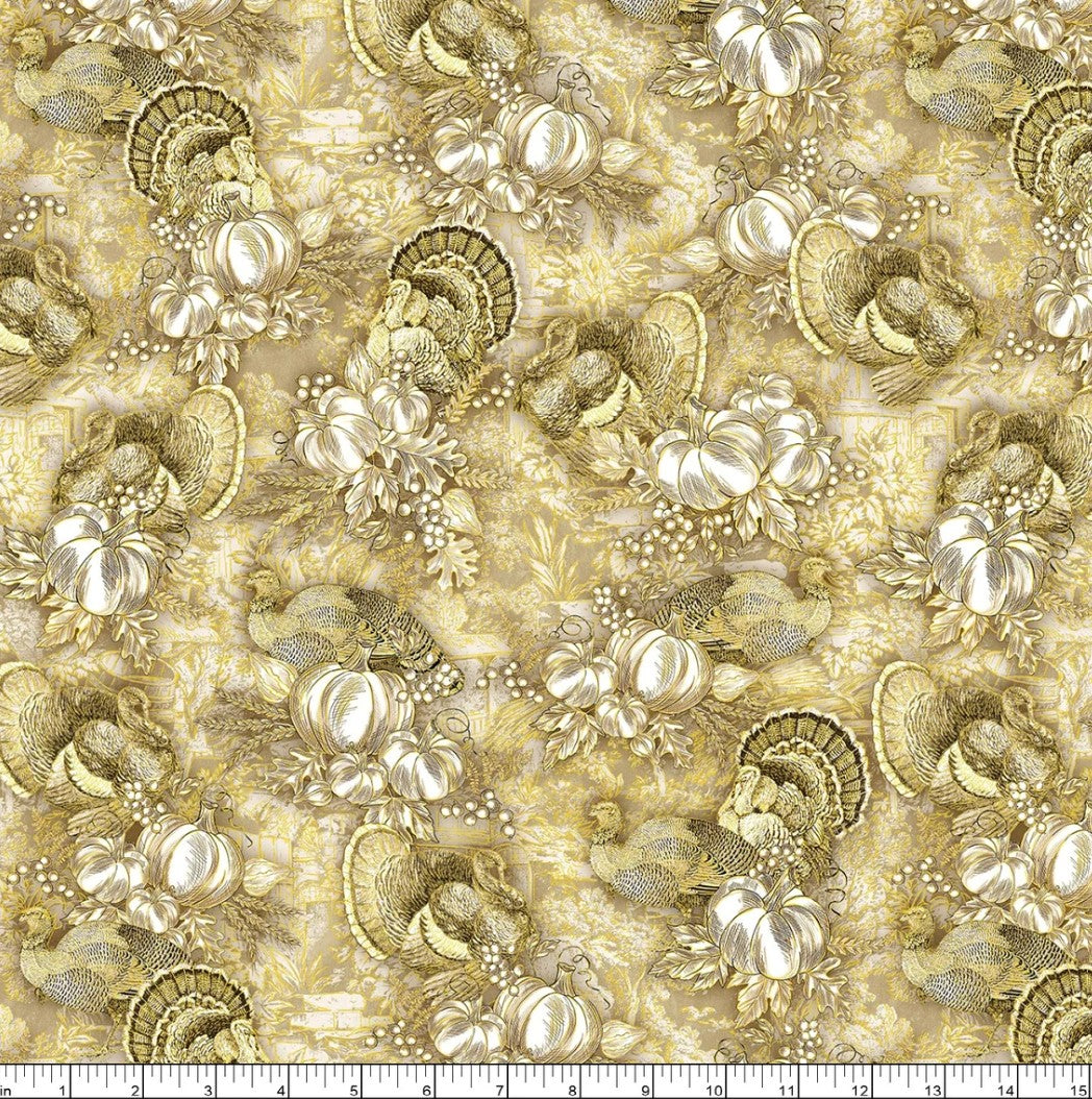 Benartex Thanksgiving Harvest Turkeys Toile Cream
