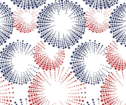 Benartex Patriotic Starburst Fireworks Dots on White