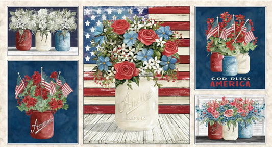 P & B Textiles Farmhouse Americana Patriotic Bouquet Panel