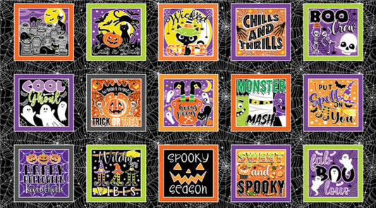 Benartex Halloween Glow in the Dark Boxes on Black 100% Cotton Price per Panel