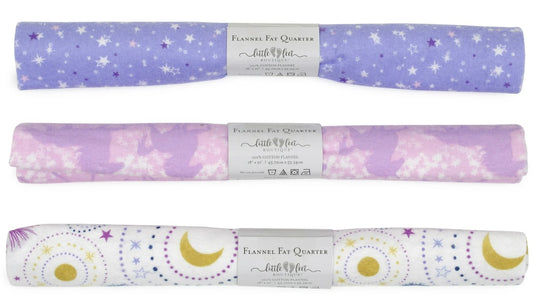 3 Flannel Fat Quarters Out of the World Celestial Little Feet Boutique Pink Purple 18" x 21" Baby