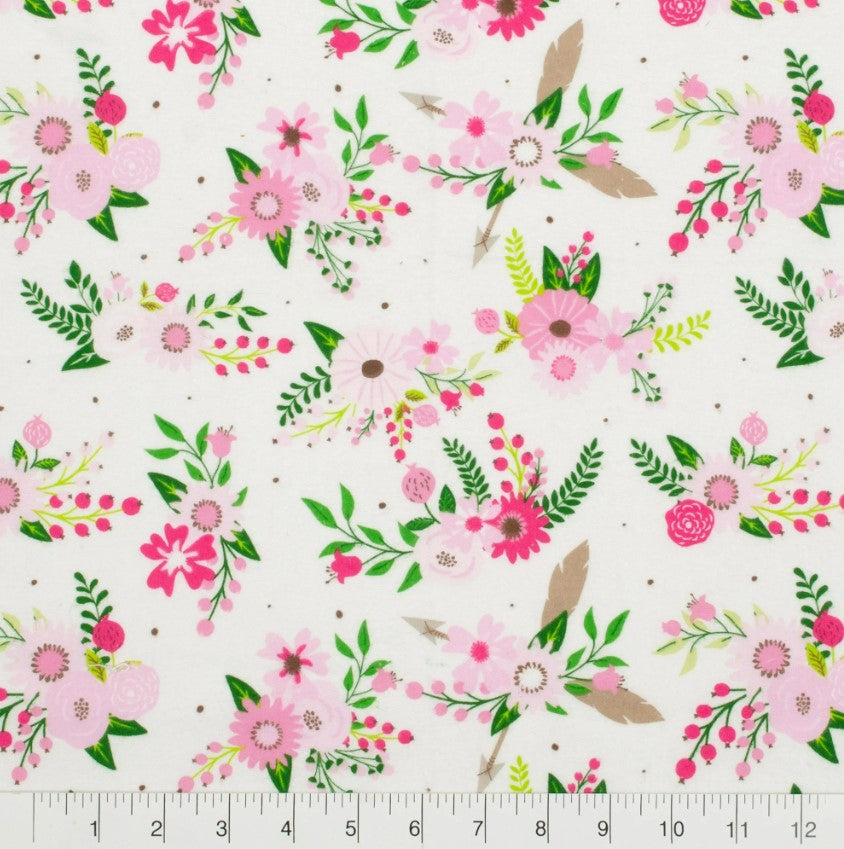 3 Flannel Fat Quarters Wild and Free Little Feet Boutique Pink White 18" x 21" Baby