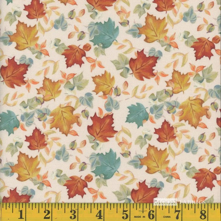 Mook Fabrics Thanksgiving Fall Leaves on Cream 100% Cotton Fabric By the yard