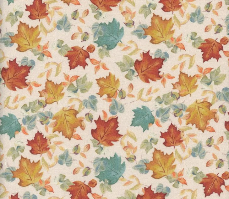 Mook Fabrics Thanksgiving Fall Leaves on Cream 100% Cotton Fabric By the yard