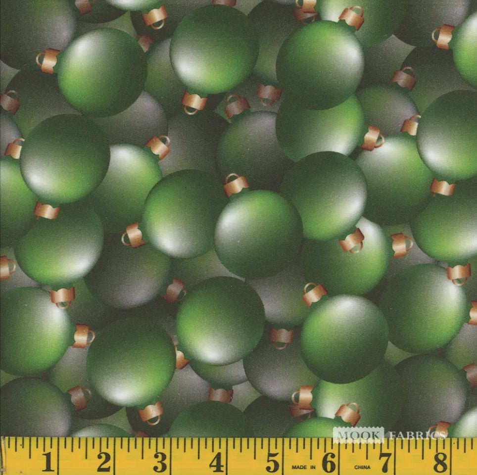 Mook Fabrics Christmas Ornaments Green 100% Cotton Fabric By the yard