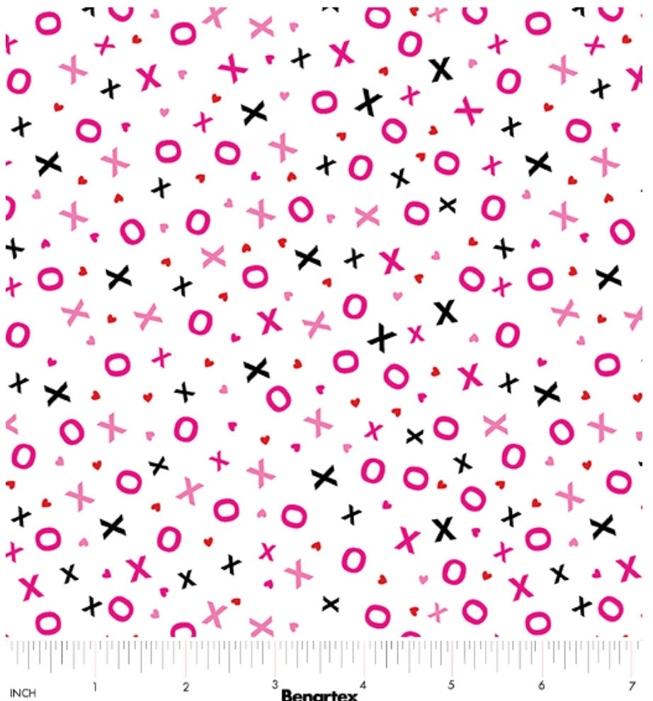 Benartex Valentine Hugs & Kisses White 100% Cotton Price per Yard