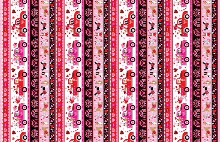 Benartex Valentine Love You Stripe Dogs Multi 100% Cotton Price per Yard