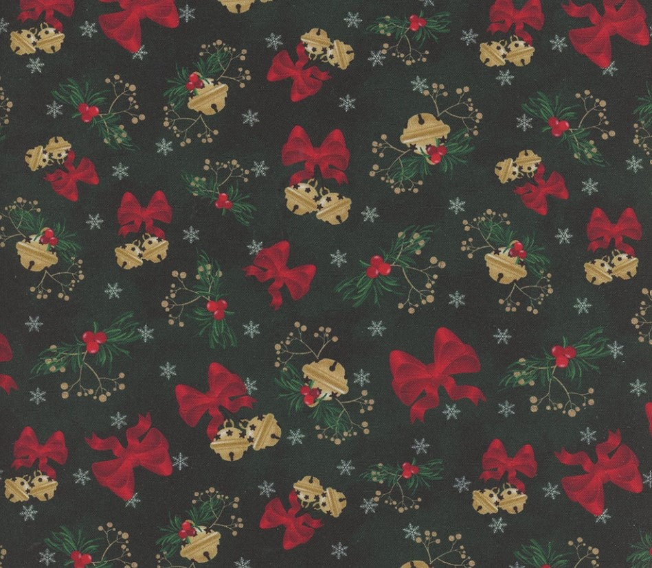 Christmas Deck The Halls Jingle Bells on Green Forest 100% Cotton Price per yard