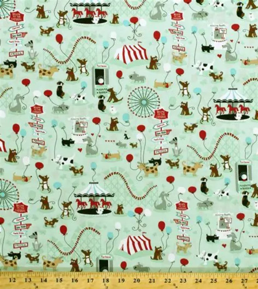 Foust Textiles Dogs at Fair on Mint Green 100% Cotton Price per Yard Novelty
