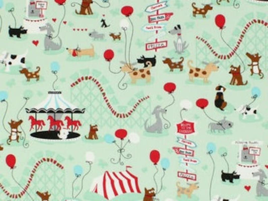 Foust Textiles Dogs at Fair on Mint Green 100% Cotton Price per Yard Novelty