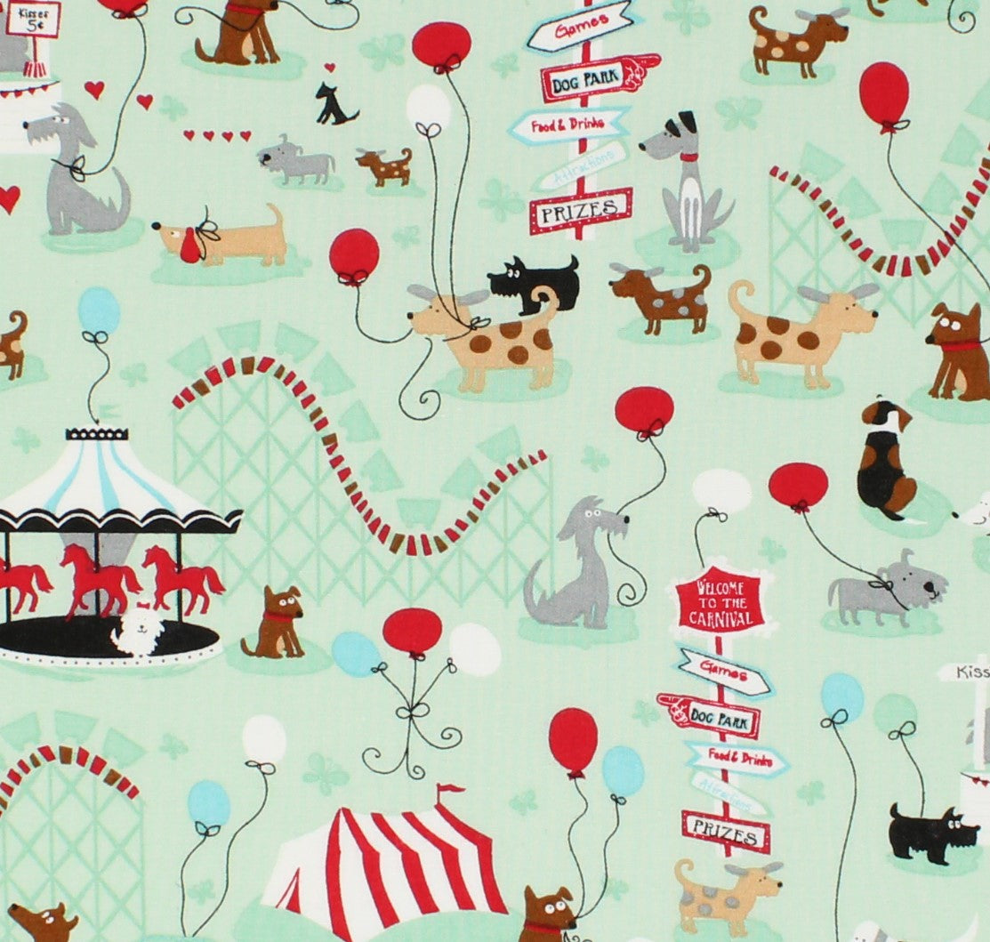 Foust Textiles Dogs at Fair on Mint Green 100% Cotton Price per Yard Novelty