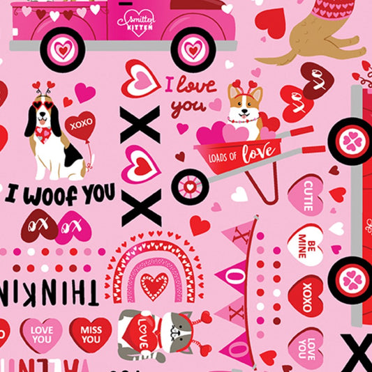 Benartex Valentine Words Dogs Pink 100% Cotton Price per Yard