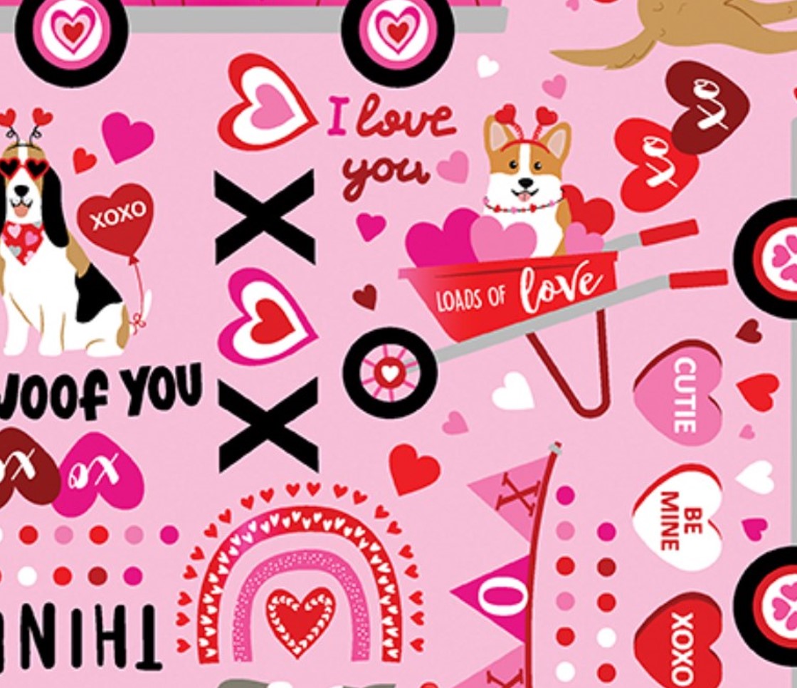 Benartex Valentine Words Dogs Pink 100% Cotton Price per Yard