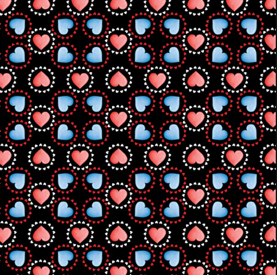 Benartex Patriotic Circle Hearts Red Blue Black 100% Cotton Price per Yard Valentine