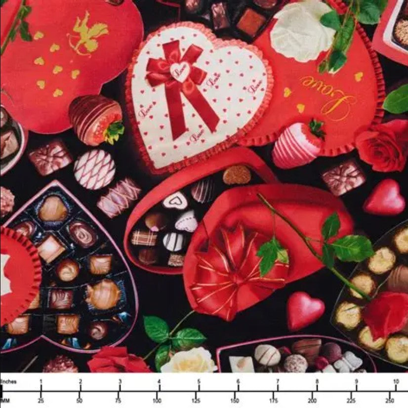 Benartex Valentine Candy Heart Box 100% Cotton Price per Yard