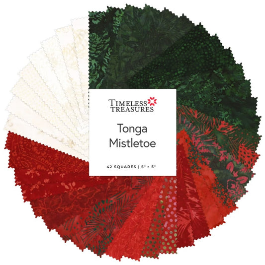 42 5" Squares Christmas Charm Pack Timeless Treasures Mistletoe Tonga Batiks 100% Cotton