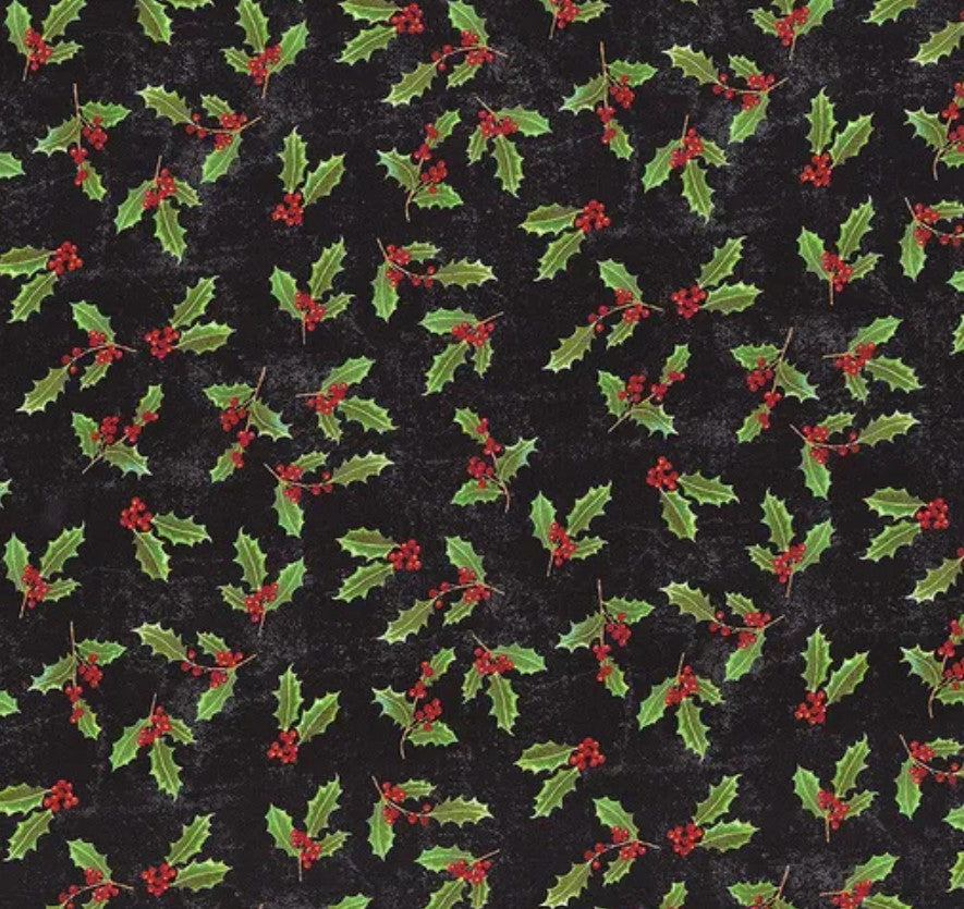 Windham Fabrics Christmas Touch of Splendor Holly Black 100% Cotton Price per Yard
