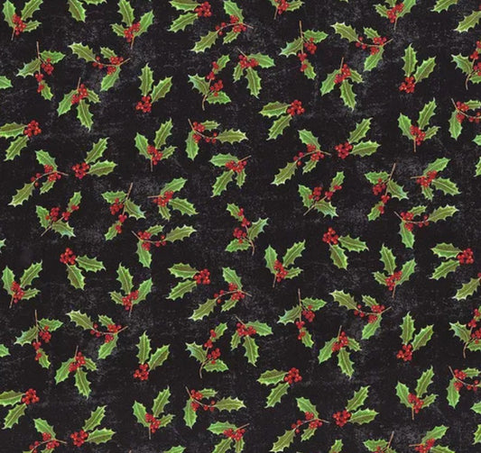 Windham Fabrics Christmas Touch of Splendor Holly Black 100% Cotton Price per Yard
