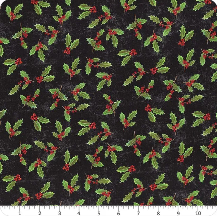 Windham Fabrics Christmas Touch of Splendor Holly Black 100% Cotton Price per Yard