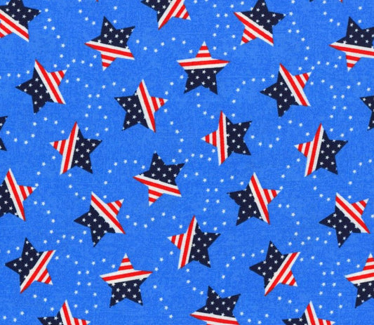 Patriotic Star Flags on Blue 100% Cotton Price per Yard