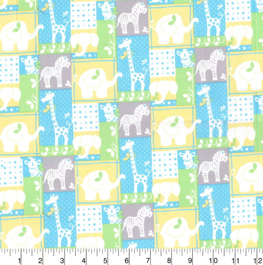 Fabric Traditions Jungle Patch on Blue Baby Prints 100% Cotton Baby Price Per Yard