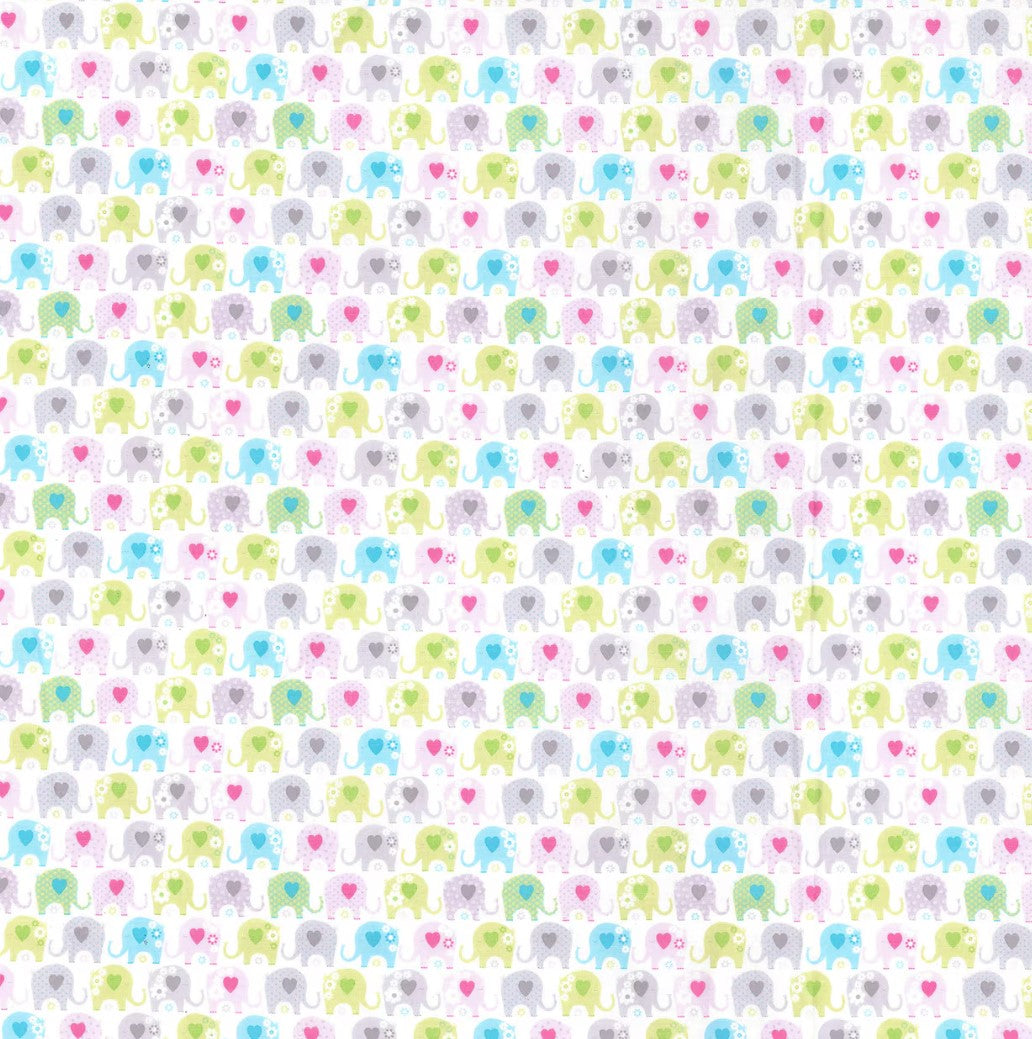 Fabric Traditions Baby Elephants on White 100% Cotton Baby Price Per Yard