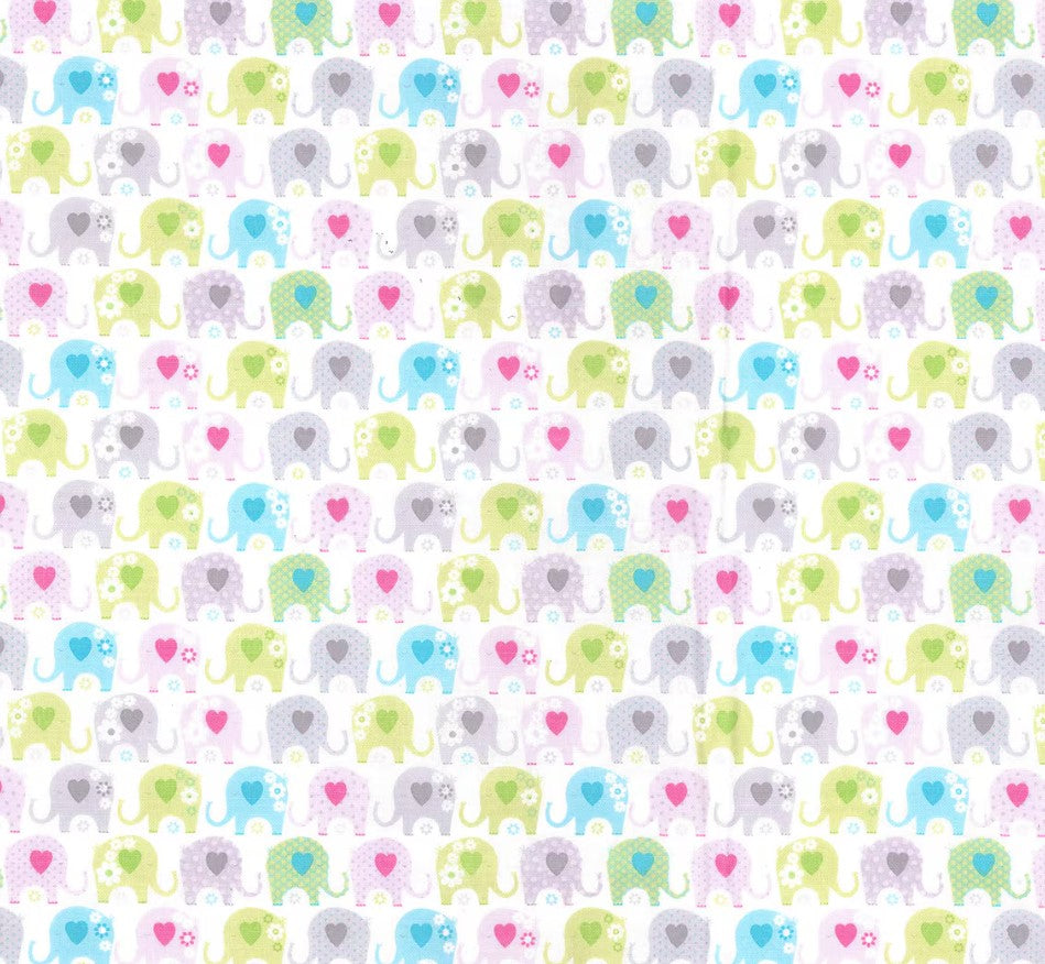 Fabric Traditions Baby Elephants on White 100% Cotton Baby Price Per Yard