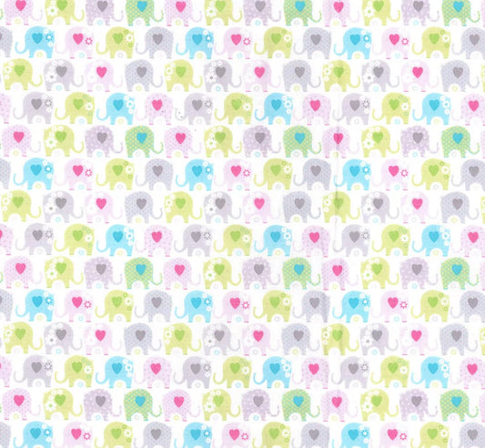 Fabric Traditions Baby Elephants on White 100% Cotton Baby Price Per Yard