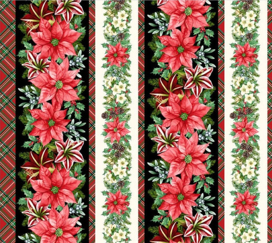 Christmas Blooms of the Holiday Border Stripe 100% Cotton Fabric Price per Yard