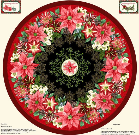 Christmas Blooms of the Holiday Large Tree Skirt Panel 53 x 44 100% Cotton Fabric Price per Panel