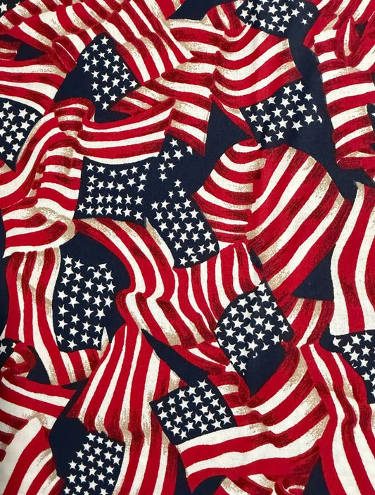 Patriotic Stars & Stripes Flags of America 100% Cotton Price per Yard