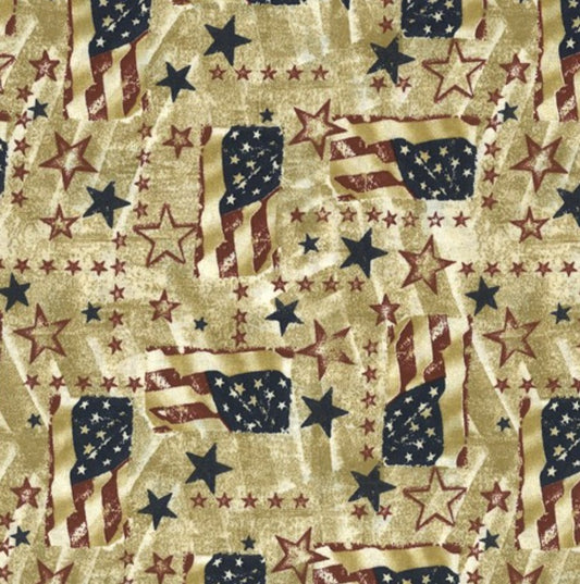 Patriotic Flag and Stars on Antique 100% Cotton Price per Yard