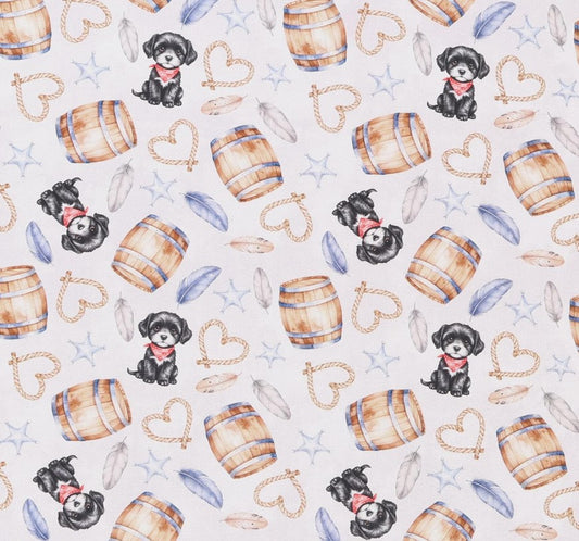 Tossed Dogs Puppies Western Icons Grey 100% Cotton Price per Yard