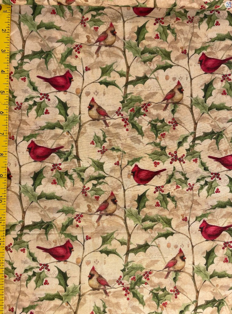 Springs Creative Christmas Cardinals on Vines 100% Cotton By the yard (Copy)